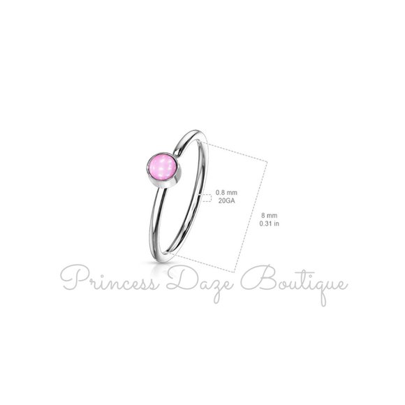 Pink Illuminating Stone Bendable Hoop Nose Septum Rings - Picture 2 of 2